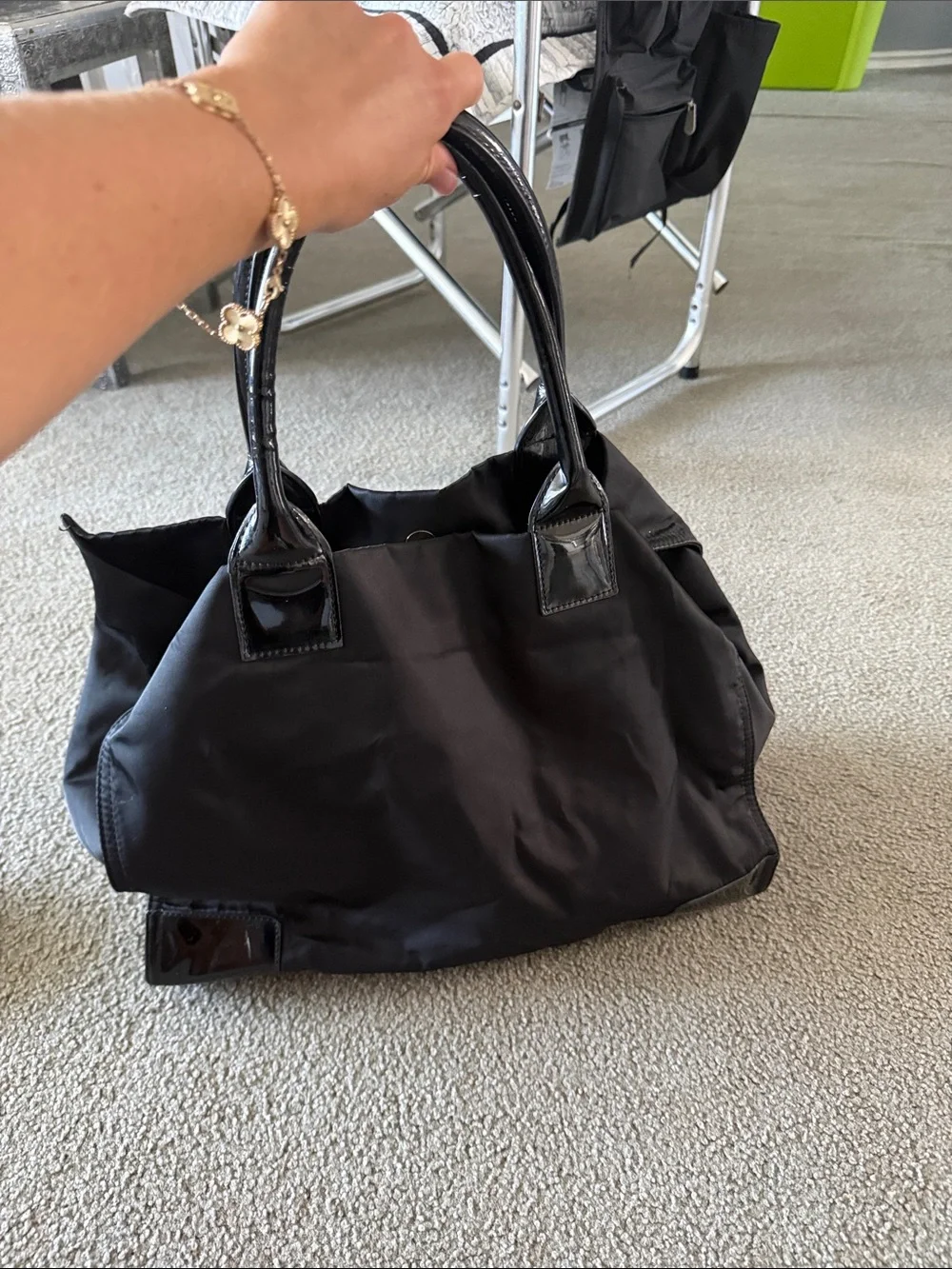 Tory Burch Black Nylon Tote with Patent Logo